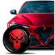 Emblema tuning autoadeziva pentru Alfa Romeo, SkinoEu, 74 mm, compatibila cu Alfa Romeo 156, 147, Giulietta 940, MiTo, 159, GT, Brera, Spider 939, pentru capota fata, capota spate, portbagaj, Skull, Negru/rosu, EA 4