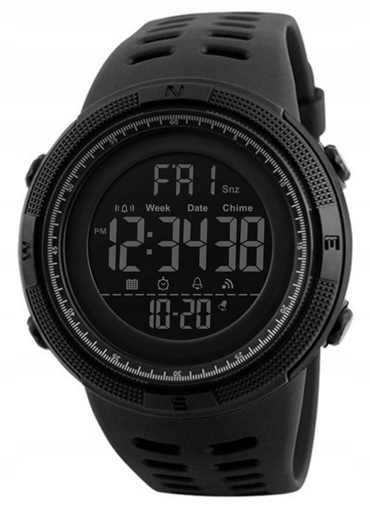 Ceas pentru barbati, SKMEI 1251, Quartz, Alarma, Afisare data, Cronometru, Curea din Cauciuc, Carcasa din Plastic, Negru