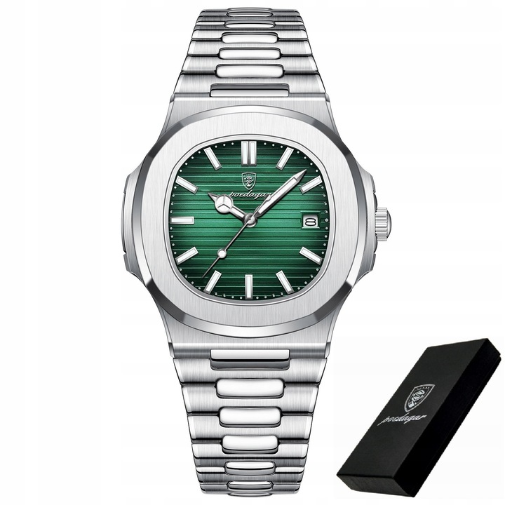 Ceas pentru barbati, POEDAGAR 613, Quartz, Afisare data, Bratara din Otel, Carcasa din Otel, si Argintiu, Argintiu