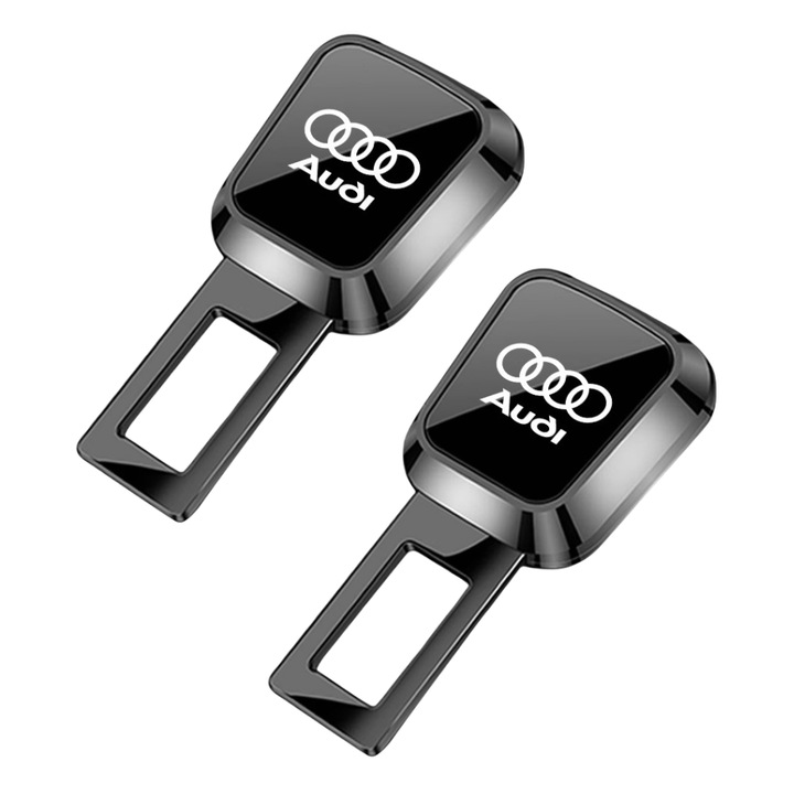 Set 2 buc Extensor siguranta centura auto, Aliaj de zinc/ABS, 3x8cm, Comun pentru majoritatea modelelor de masini, Gravide, Scaun Copii, Arma gri/negru, cu sigla Audi