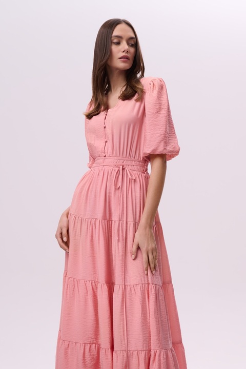 GreenPoint, Rochie lunga cu volane si croiala A, Roz