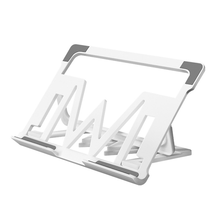 Suport laptop pliabil ajustabil pentru tablete si dispozitive pana la 17 inch, alb, portabil, ajustabil pe inaltime