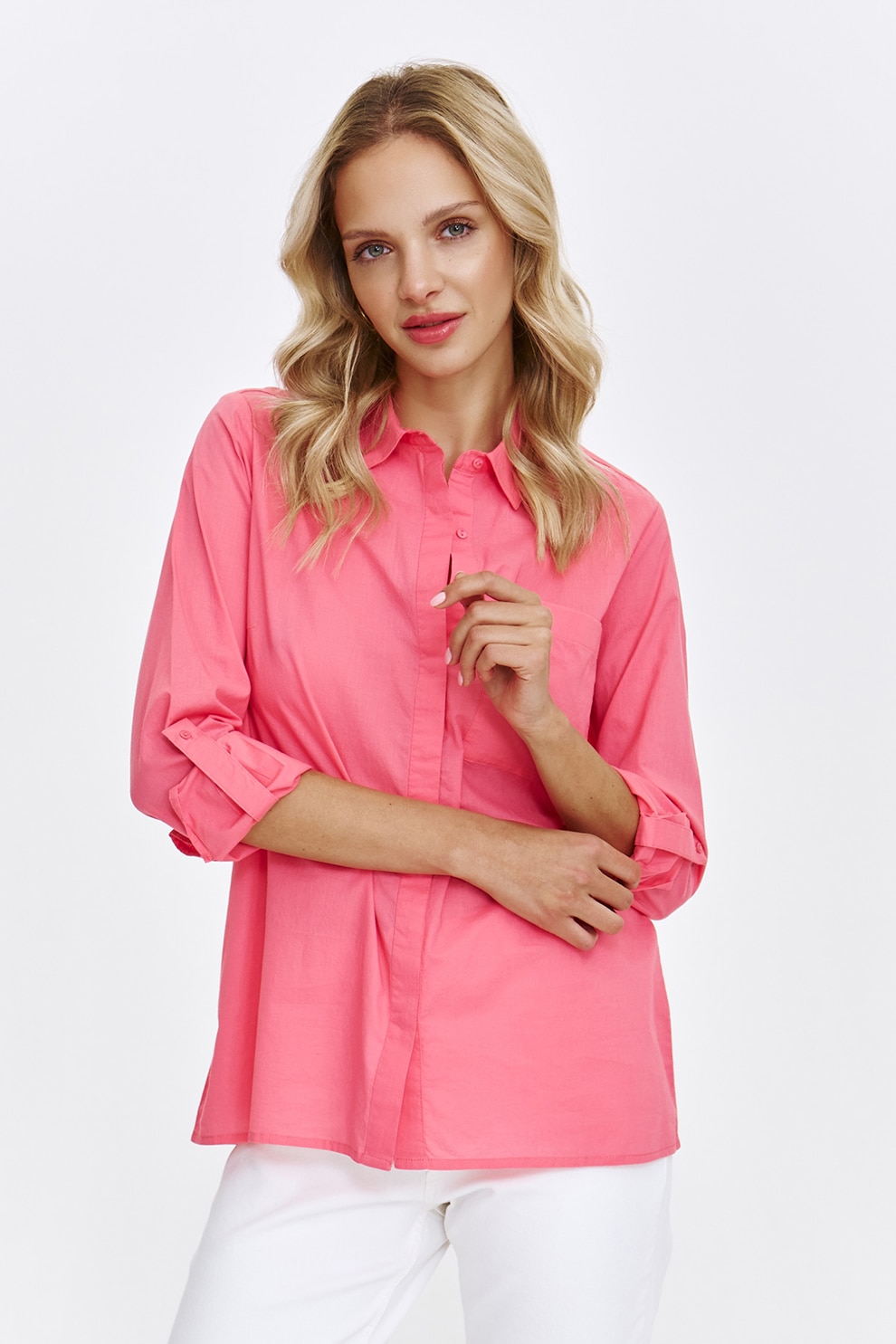 Top Secret, Camasa de bumbac cu buzunar pe piept, Fucsia, 34