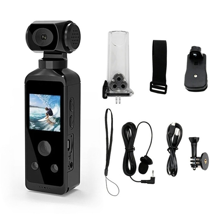 4K HD спортна видеокамера, въртяща се на 270 градуса, мини, с водоустойчив корпус, пълен комплект