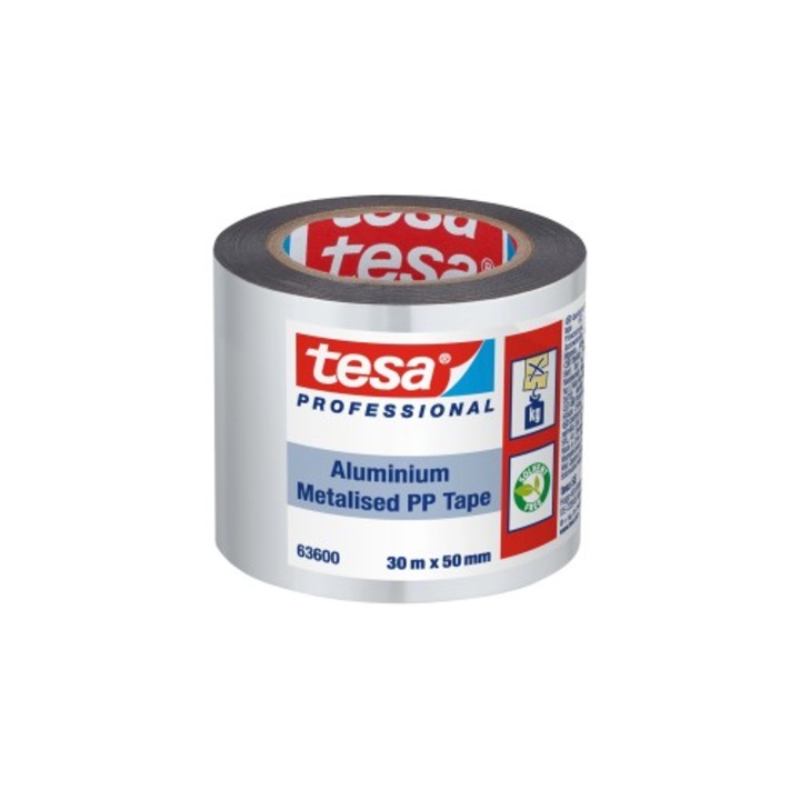 Тиксо Tesa 63600, алуминиево, метализирано, самозалепващо, 30 м x 50 мм