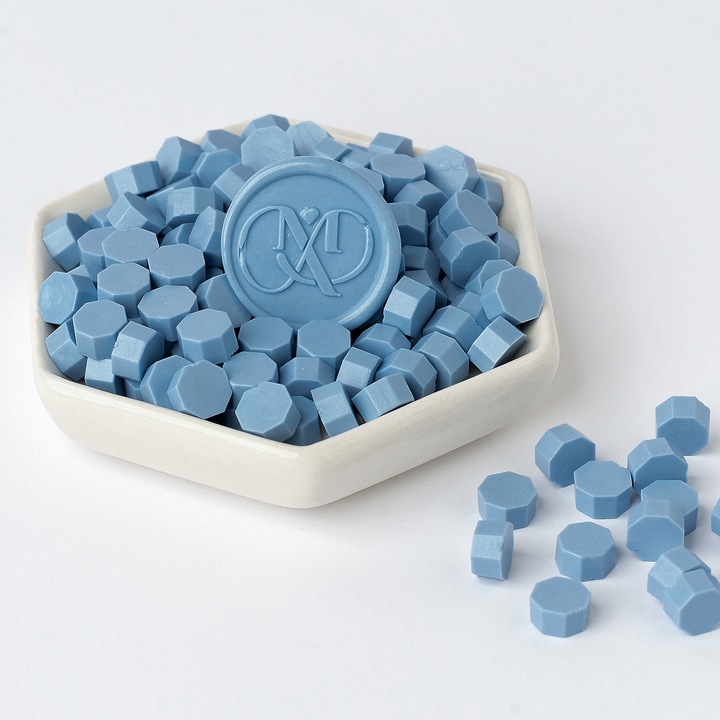Granule ceara pentru sigilii de ceara, Mariart, culoare Albastru baby blue, pentru invitatii nunta, botez, artizanat, plicuri, papetarie evenimente, cantitate pentru 15 sigilii