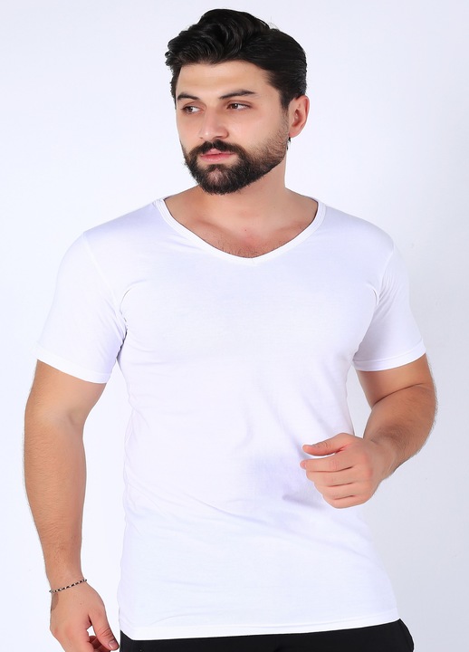 Tricou de casa Premium (Decolteu pe V), 100% Bumbac Egiptean, Moyo Cotton, Alb