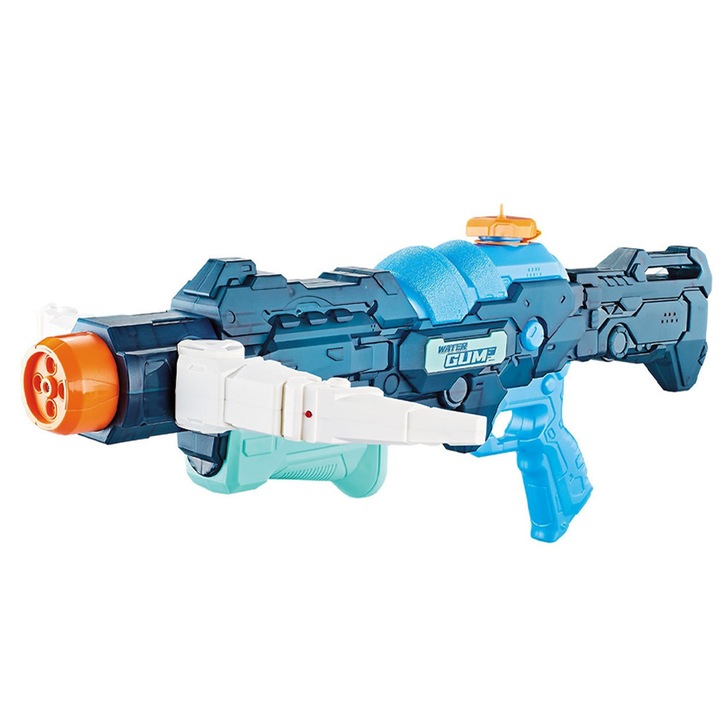 Воден пистолет за деца, OPTIM SOLUTION, 6+ години, лятна играчка, басейн, плаж, вместимост 700 мл, 4 дюзи, 4 режима на водна струя, за охлаждане, ръчна система за изстрелване, игра на открито, лесен за употреба, XTO, 56 x 37 x 23 см, син
