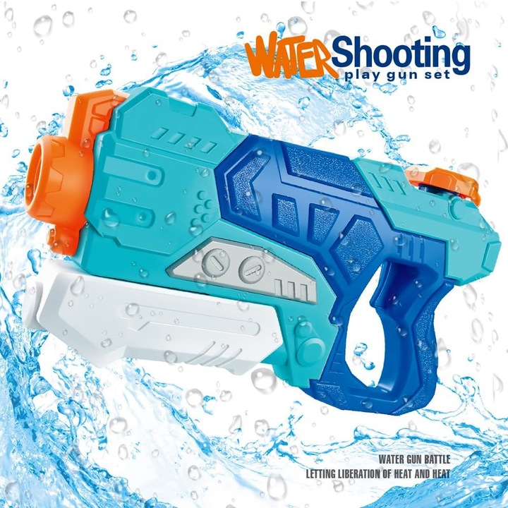 Pistol cu Apa pentru Copii, OPTIM SOLUTION, 6 ani+, Jucarie pentru Vara, Piscina, Plaja, Capacitate 500ml, Stropit cu Apa, pentru Racorire, Sistem de Tragere Manual, Joaca in Aer Liber, Usor de Utilizat, XTO, Albastru/Multicolor
