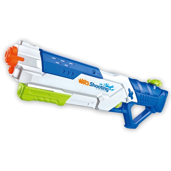 Воден пистолет за деца, OPTIM SOLUTION, 6+ години, лятна играчка, басейн, плаж, вместимост 1200 мл, воден спрей, за охлаждане, ръчна система за изстрелване, игра на открито, лесен за употреба, XTO, бял/зелен