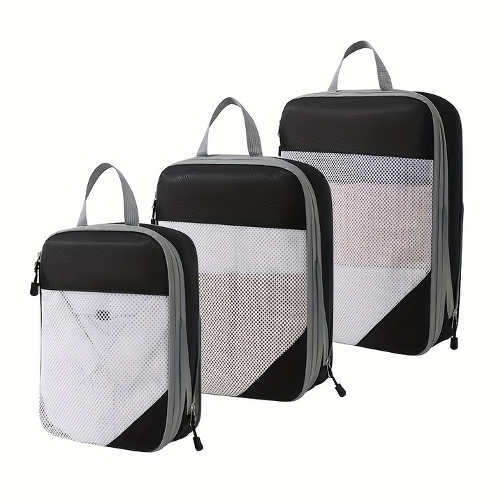 3 darabos szett, utazótáska, fekete, poliészter, 0,35 l