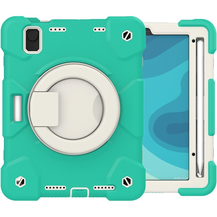 Husa premium Sigloo pentru Apple iPad Mini 7/6 (2024/2021), 8.3", Protectie Completa, Suport Creion, Stand Rotativ, Curea Umar, Anti-Soc, Albastru Azur