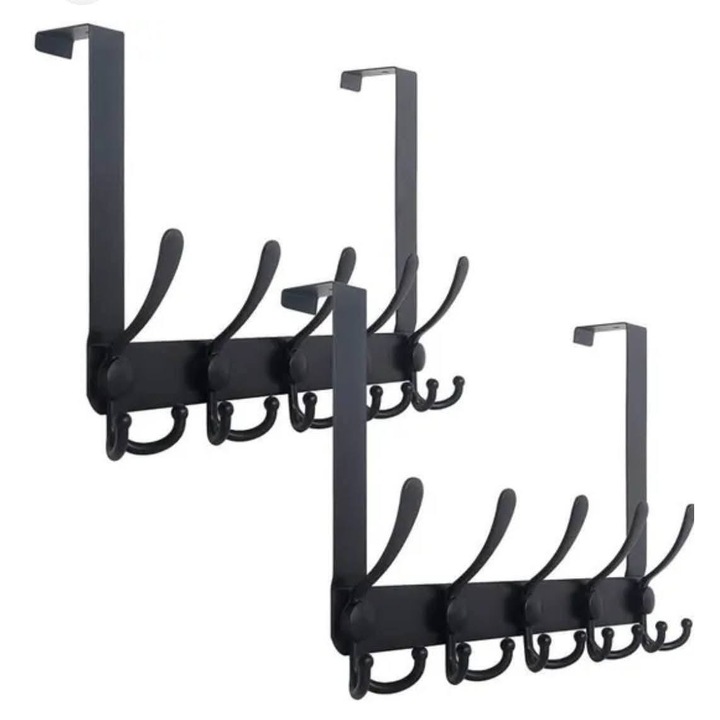 Set 2 suporturi pentru usa, pentru umeras, haine, prosoape, negru