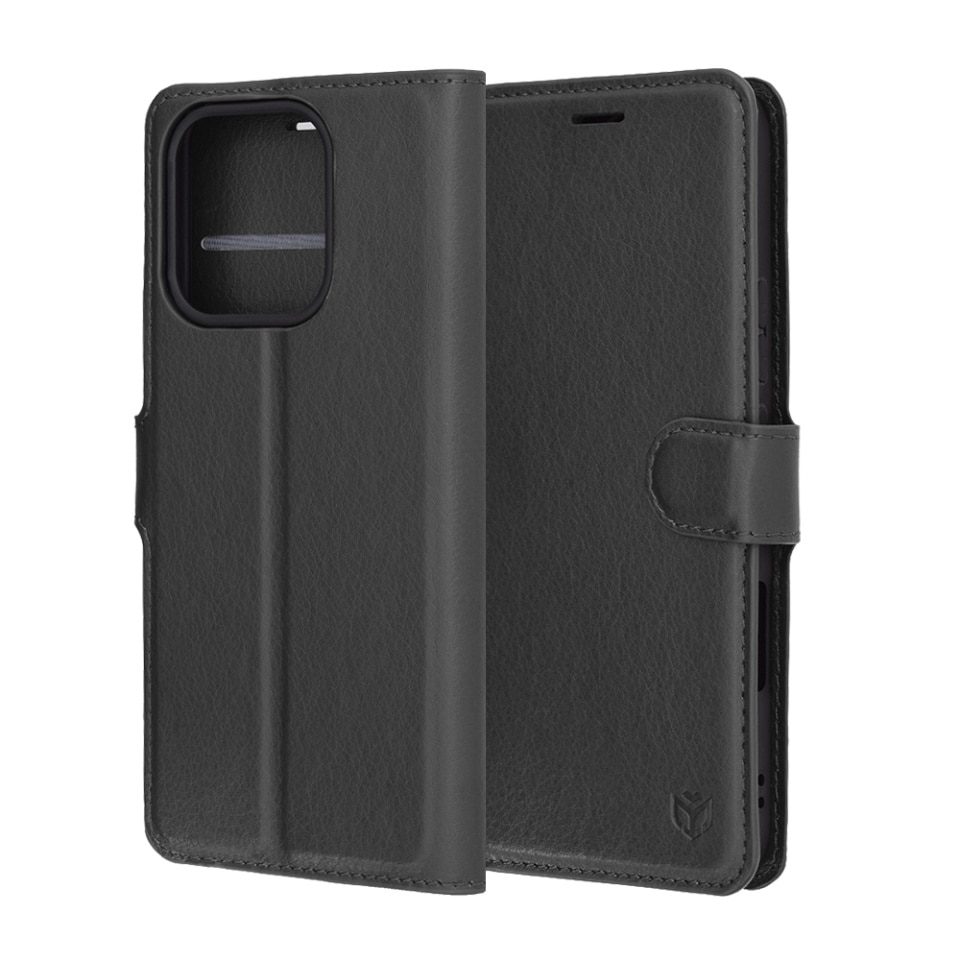 Husa pentru Honor 400 Lite, SKYDDAR INNOVATION, Leather Wallet, tip Carte, cu Portofel Interior, Finisaje Premium, Negru, set cu sticker
