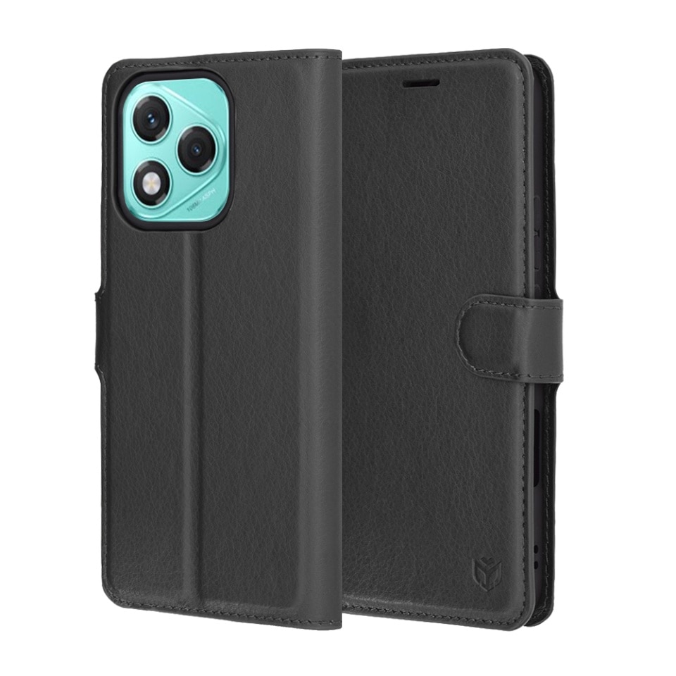 Husa pentru Honor 400 Lite, SKYDDAR INNOVATION, Leather Wallet, tip Carte, cu Portofel Interior, Finisaje Premium, Negru, set cu sticker
