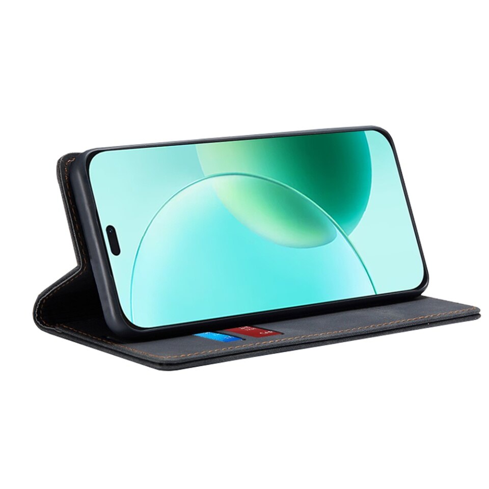 Husa pentru Honor 400 Lite, SKYDDAR INNOVATION, Soft Wallet, tip Carte din piele Eco Premium, cu Portofel Interior, Negru, set cu sticker