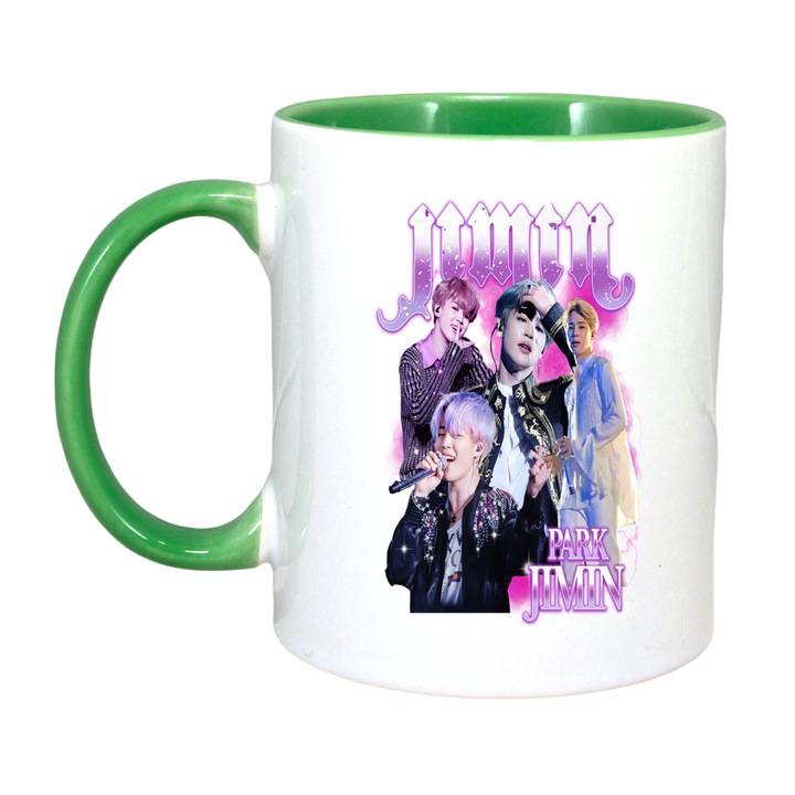 Cana cu formatia/trupa JIMIN PARK JIMIN, Cri-Flo, Ceramica, 330ml, Maner si interior Verde