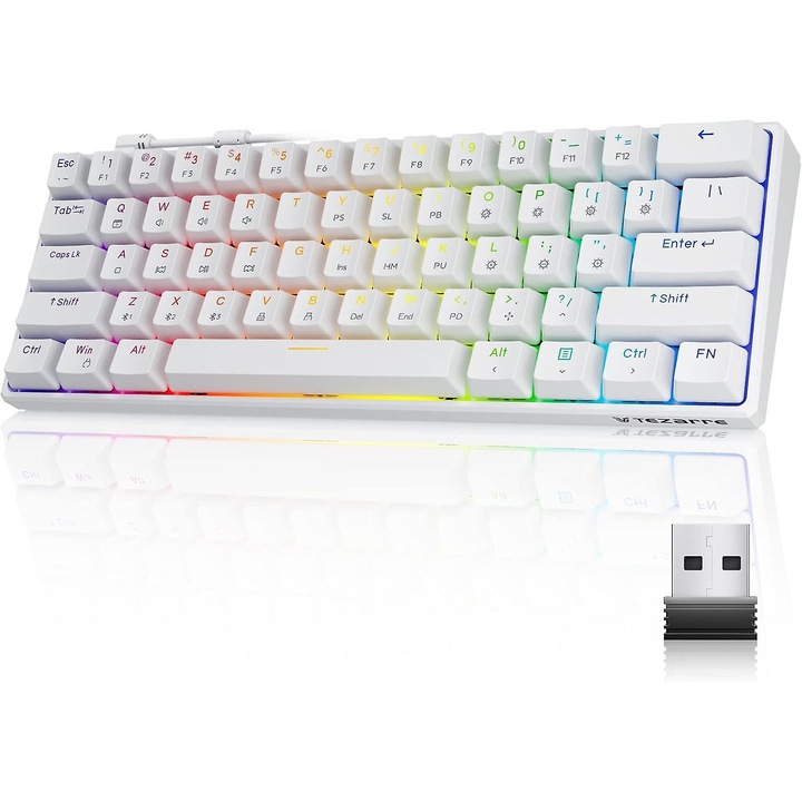 Клавиатура, Компактна 60% механична персонализируемо RGB осветление, 3 режима на свързване, 61 клавиша, черна