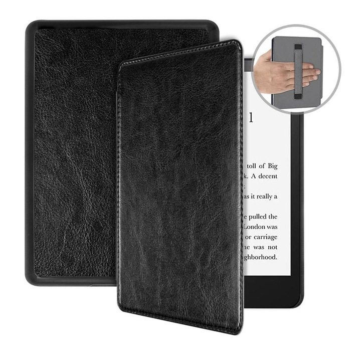 Etui Strap Case pentru Kindle Paperwhite 5, ecologic, negru, set cu suport