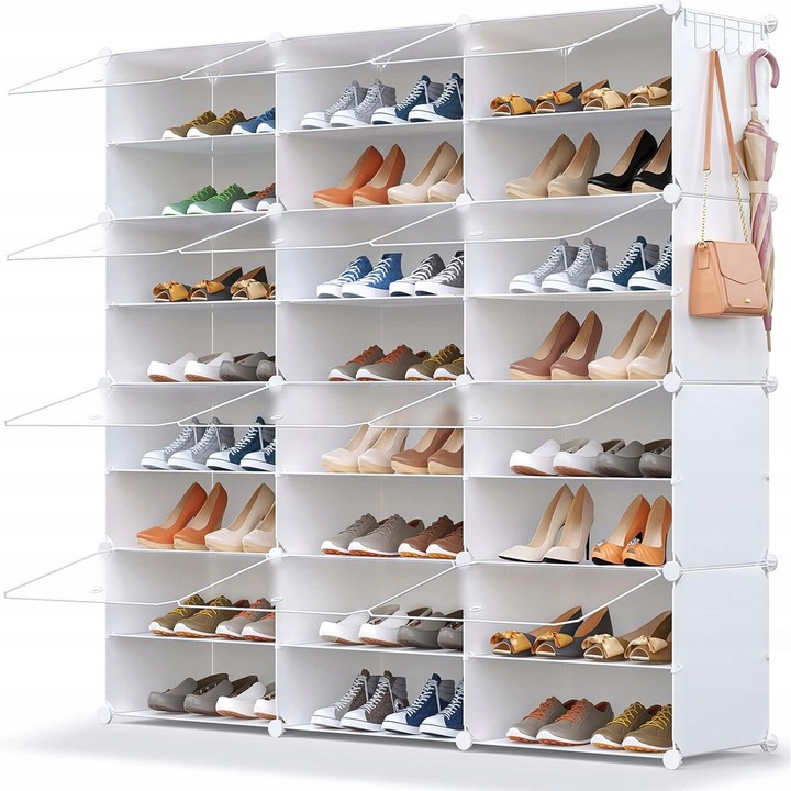 Moduláris cipősszekrény, műanyag, 24 szint, 3x8 modul, matt fehér