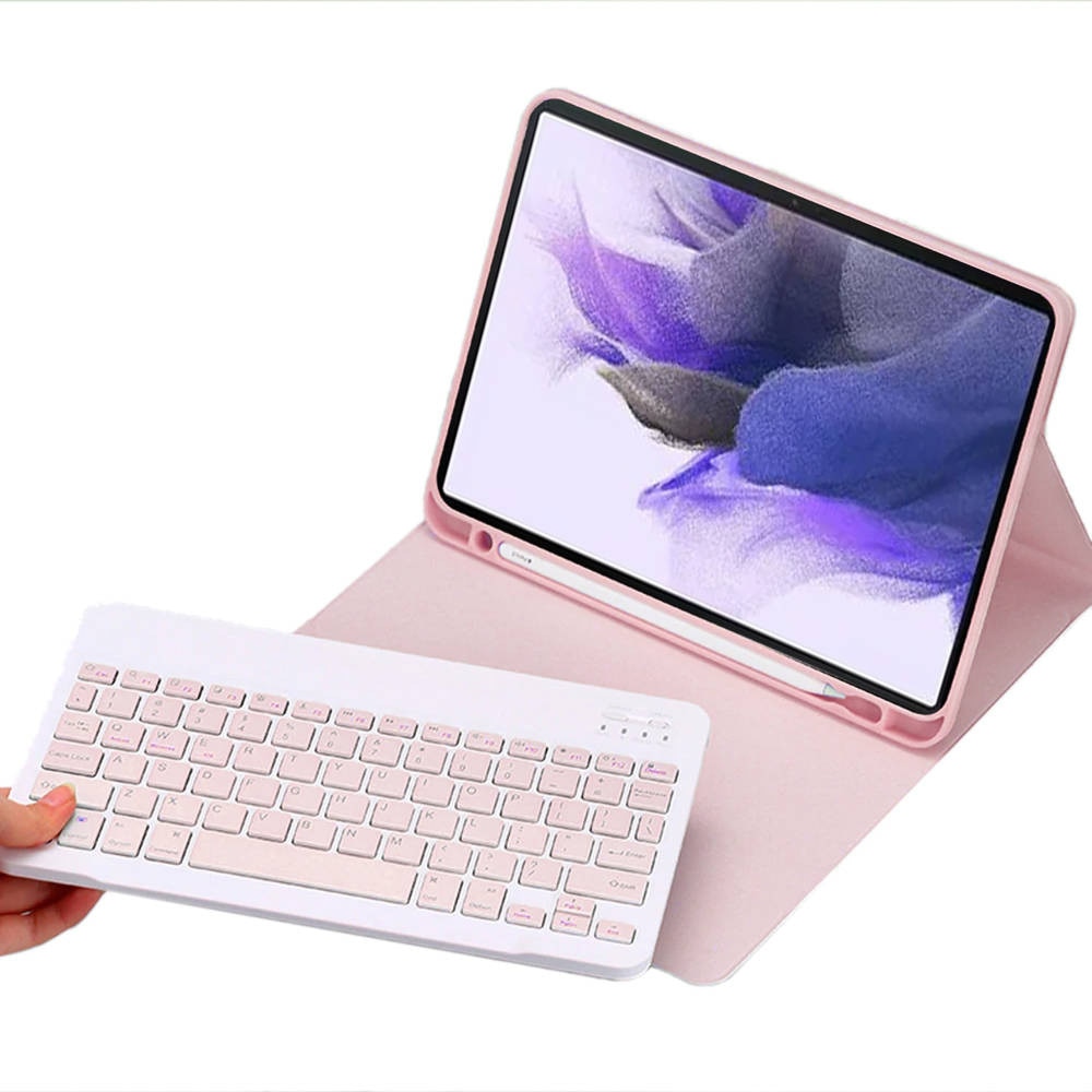 Husa cu tastatura pentru Samsung Galaxy Tab S7 FE/S7 Plus, STRADO, ecologica, roz