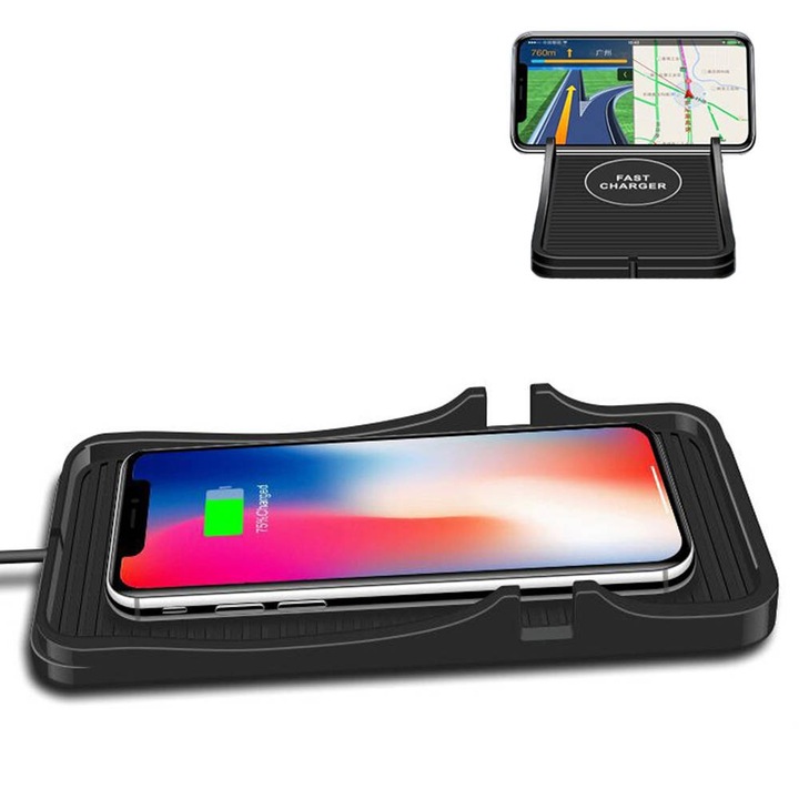 Incarcator auto wireless QI C7, incarcare rapida, negru