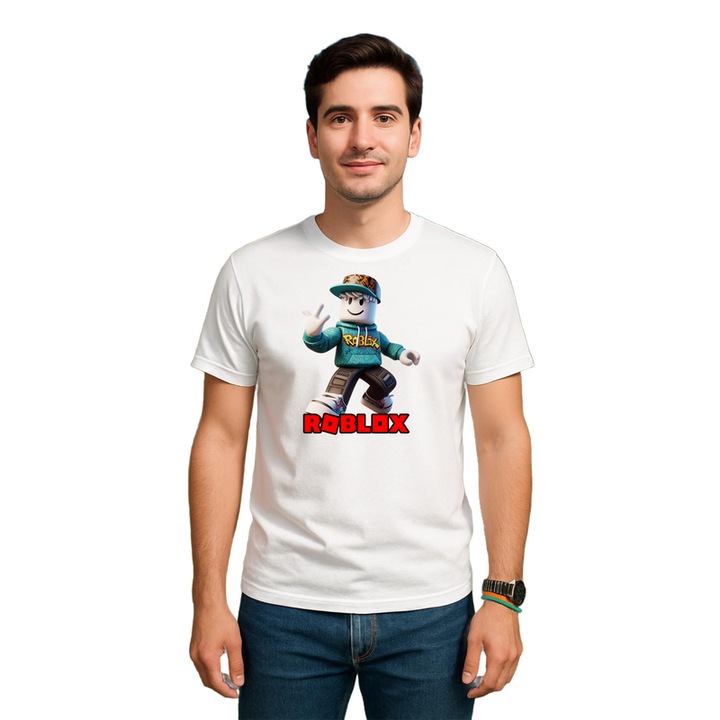 Tricou barbat personalizat cu Roblox Rangerul Zapezii, din bumbac 100%, Cri-Flo, Culoare Alb, Marime 2XL