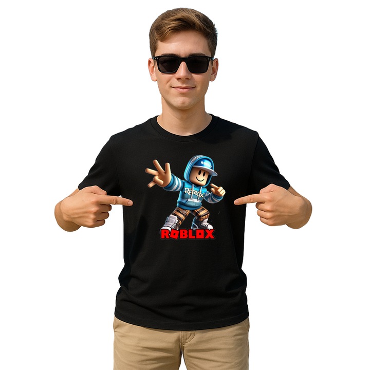 Tricou barbat personalizat cu Roblox Robotul Spartan, din bumbac 100%, Cri-Flo, Culoare Negru, Marime 2XL