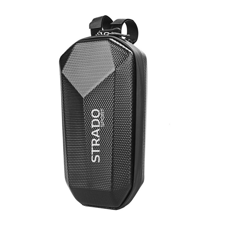 Geanta Strado, 4L, pentru ghidon trotineta, neagra, impermeabila, cu sistem de prindere cu patru puncte
