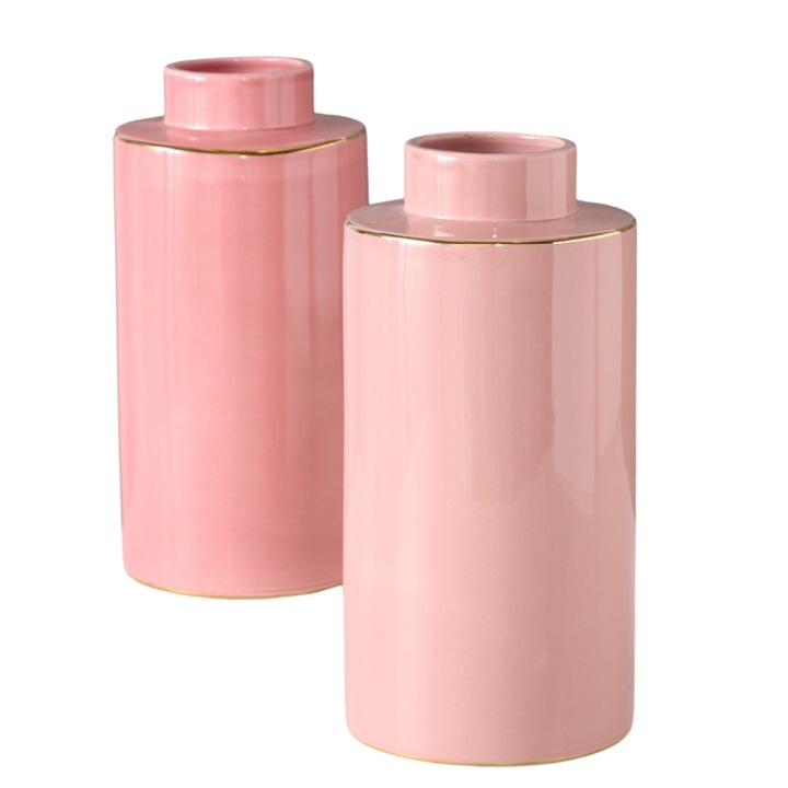 Set 2 vaze ceramice Boltze, roz, 27x13cm