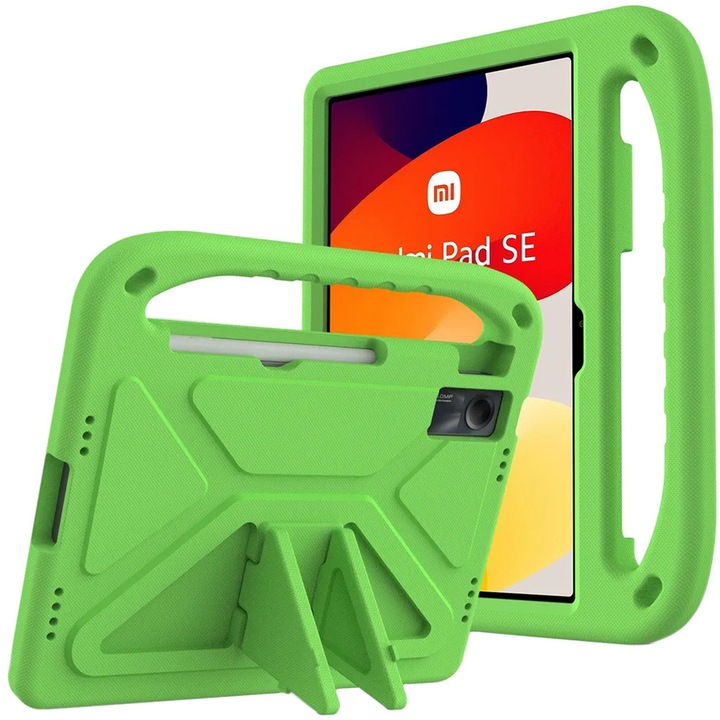 Etui pentru tableta FunColor, verde, pentru Redmi Pad SE, cu functie de suport, dimensiuni 23,5x27,5cm
