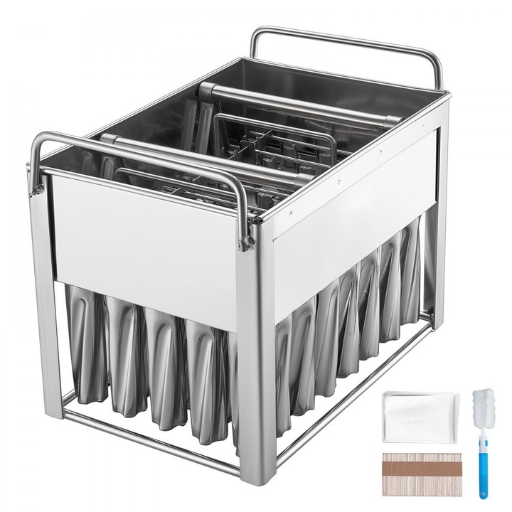 Търговски форми за сладолед, 40 броя, цилиндрични, неръждаема стомана, с държач за формички, за машини за сладолед, включва 50 пръчици и торбички