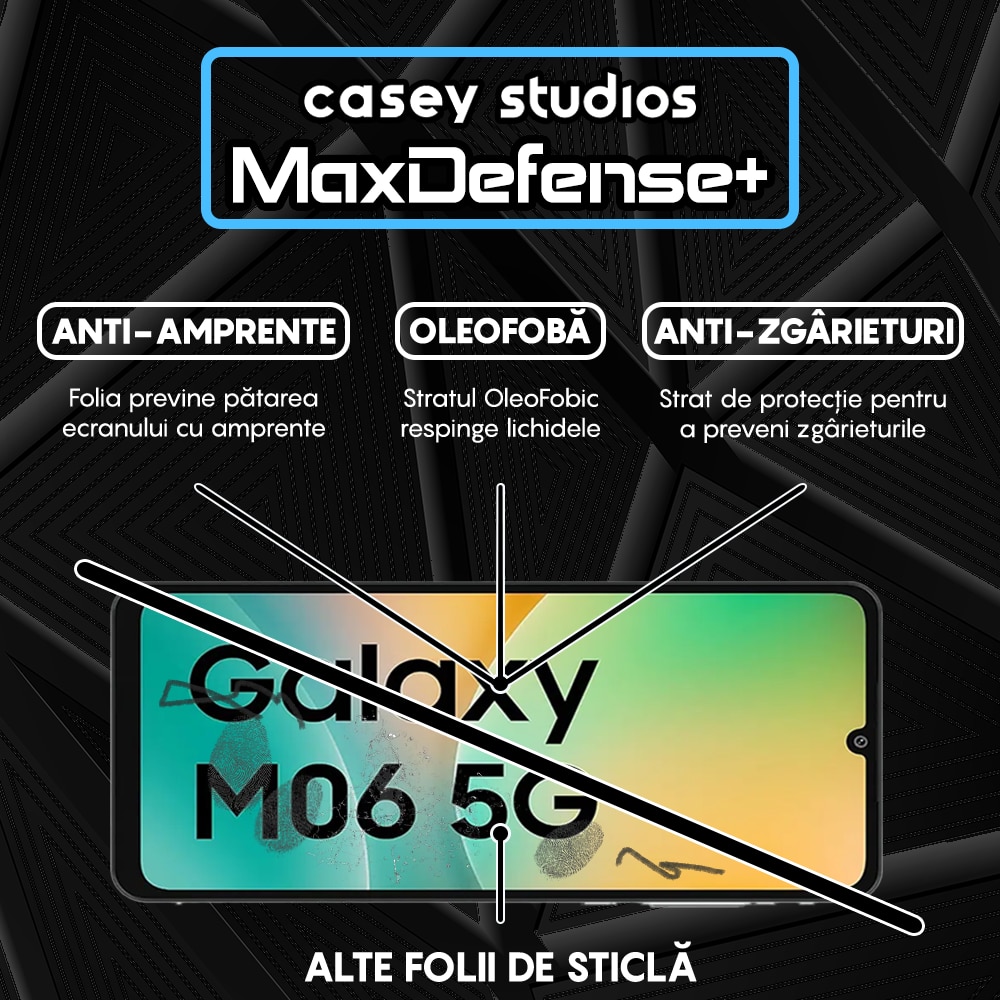 Folie Sticla CASEY STUDIOS compatibila cu Samsung Galaxy M06, Full Glue, Sticla Securizata, Duritate Militara, Ultra HD, Protectie Profesionala Ecran 3D, Anti Zgarieturi, Anti Socuri, Margini negre