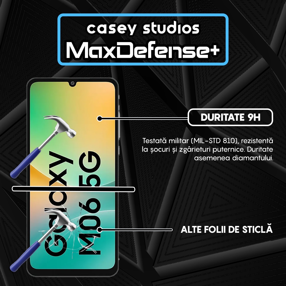 Folie Sticla CASEY STUDIOS compatibila cu Samsung Galaxy M06, Full Glue, Sticla Securizata, Duritate Militara, Ultra HD, Protectie Profesionala Ecran 3D, Anti Zgarieturi, Anti Socuri, Margini negre