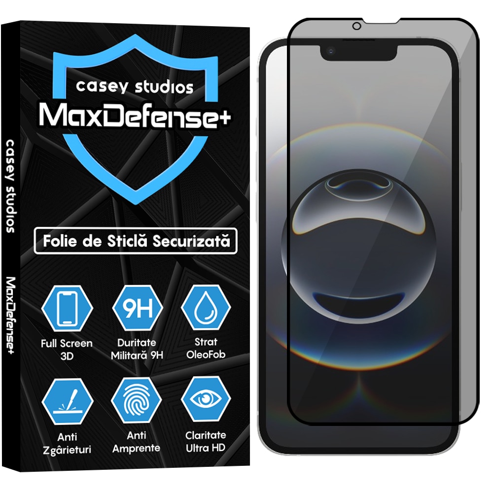 Folie Sticla compatibila cu iPhone 16e Casey Studios Full Screen 9H + Kit de Instalare Cadou, Full Glue, Sticla Securizata, Duritate Militara, Ultra HD, Protectie Profesionala Ecran 3D, Anti Zgarieturi, Anti Socuri, Privacy
