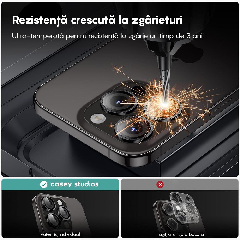 Folie Protectie Lentile Camera compatibila cu iPhone 12 Pro Max, CASEY STUDIOS™ MaxDefense+, Ultra HD, Protectie Profesionala Camere 3D, Anti Amprente, Anti Zgarieturi, Anti Socuri, Negru