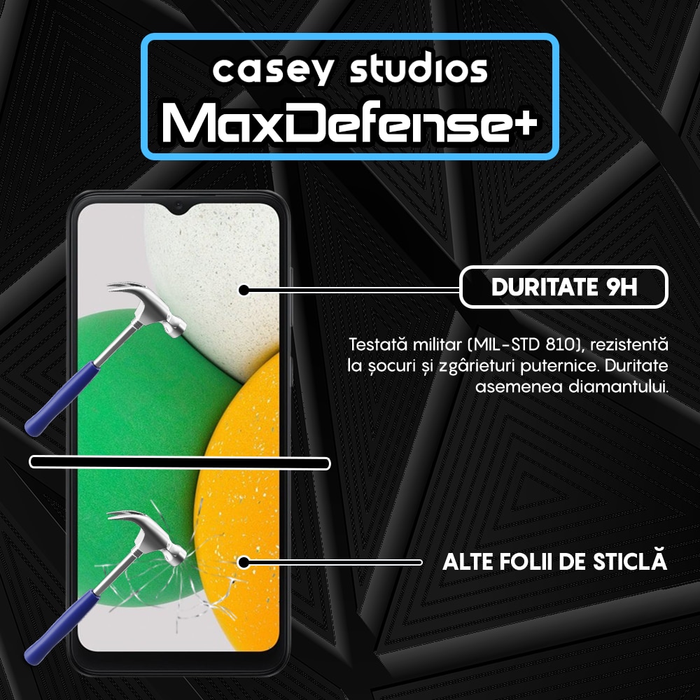 Folie Sticla CASEY STUDIOS™ compatibila cu Samsung Galaxy A04E / A03s / A02s / A03 / A03 Core, Full Cover 3D, Full Glue, Duritate Militara, Ultra HD, Protectie Profesionala Ecran 3D, Anti Zgarieturi, Anti Socuri, Margini Negre