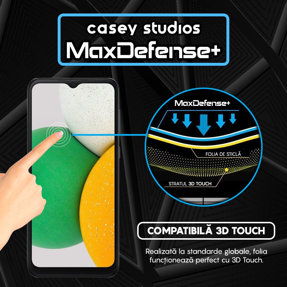 Folie Sticla CASEY STUDIOS™ compatibila cu Samsung Galaxy A04E / A03s / A02s / A03 / A03 Core, Full Cover 3D, Full Glue, Duritate Militara, Ultra HD, Protectie Profesionala Ecran 3D, Anti Zgarieturi, Anti Socuri, Margini Negre