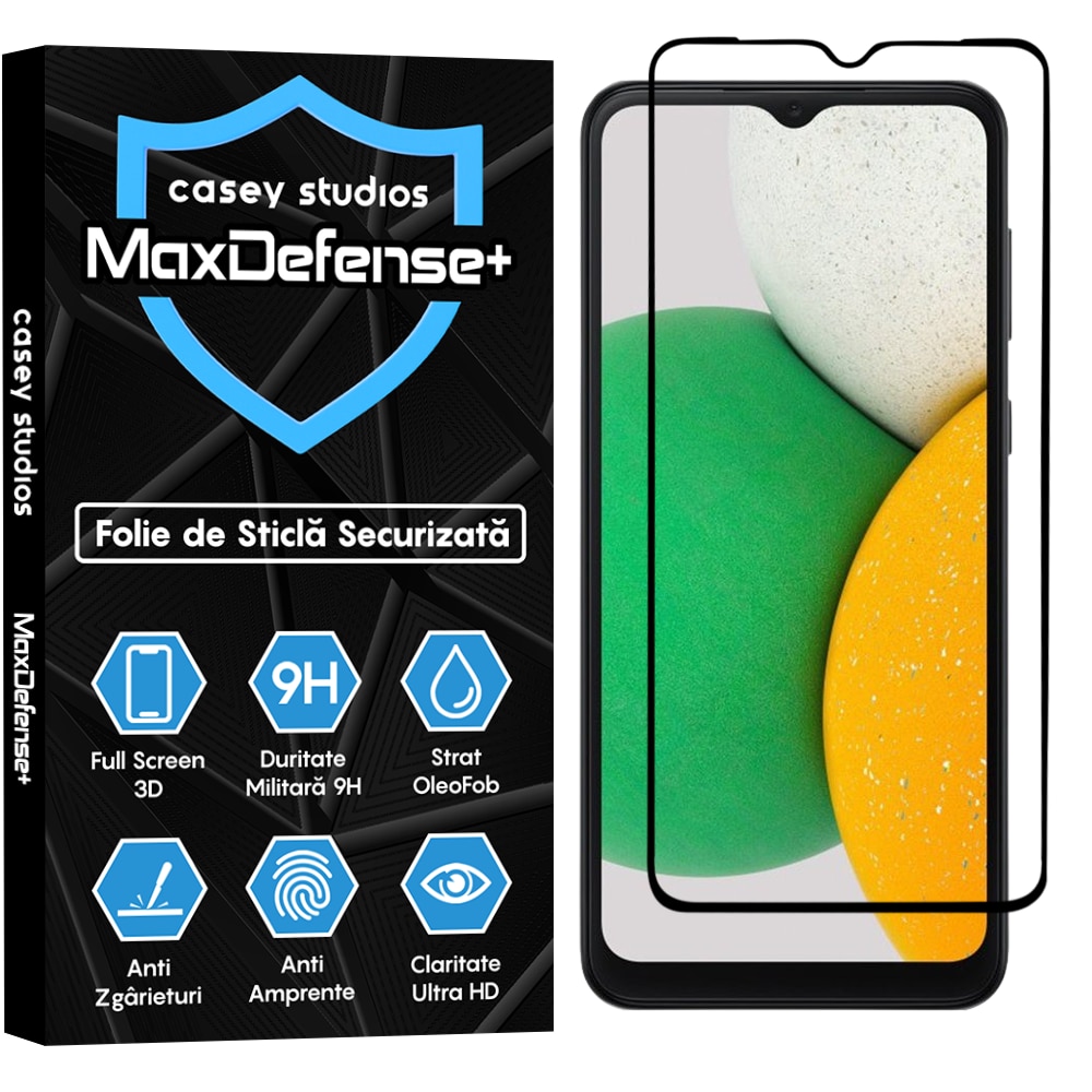 Folie Sticla CASEY STUDIOS™ compatibila cu Samsung Galaxy A04E / A03s / A02s / A03 / A03 Core, Full Cover 3D, Full Glue, Duritate Militara, Ultra HD, Protectie Profesionala Ecran 3D, Anti Zgarieturi, Anti Socuri, Margini Negre