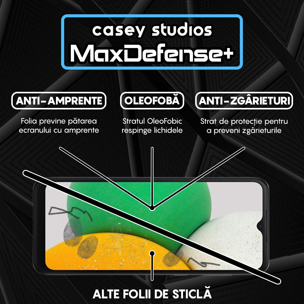 Folie Sticla CASEY STUDIOS™ compatibila cu Samsung Galaxy A04E / A03s / A02s / A03 / A03 Core, Full Cover 3D, Full Glue, Duritate Militara, Ultra HD, Protectie Profesionala Ecran 3D, Anti Zgarieturi, Anti Socuri, Margini Negre