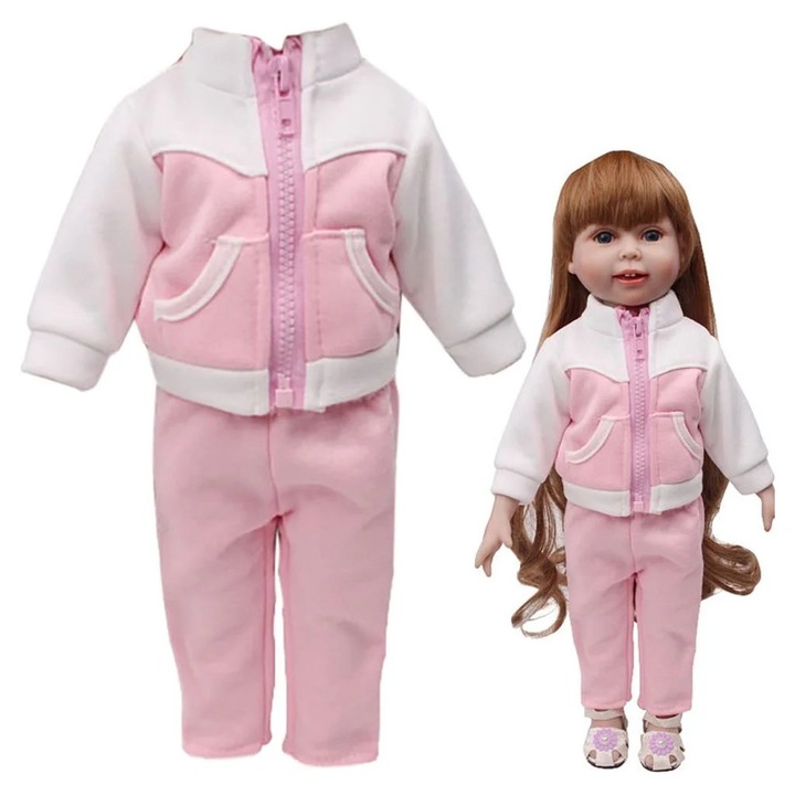 Set sportiv haine papusa 18 inch, YANYXR, pantaloni si palton, albastru