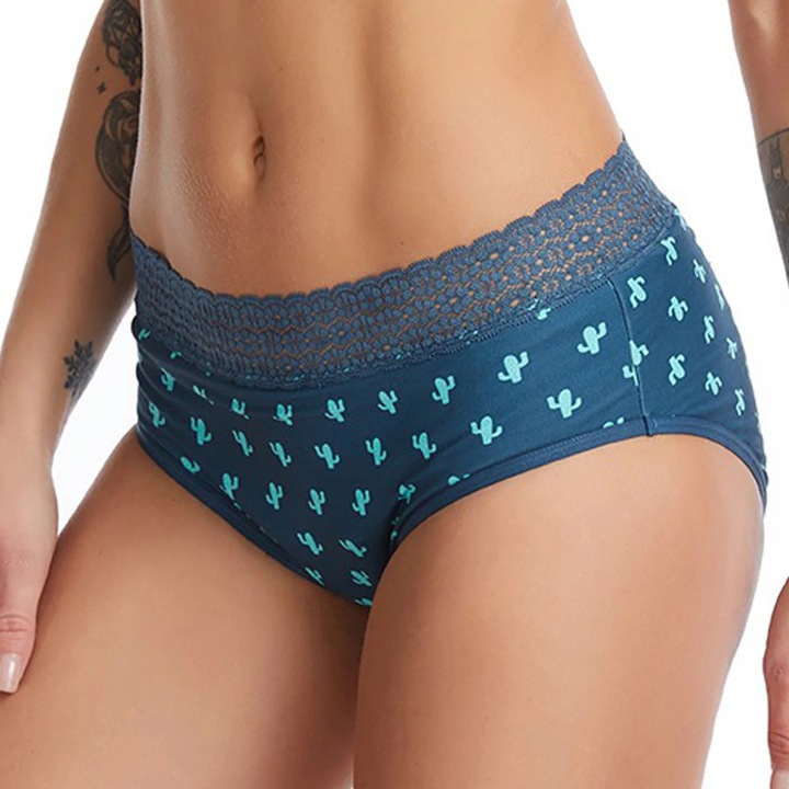 Менструални бикини, Linovit Therapy, Зелени, Принт кактус, Размер M, Бързо попиване
