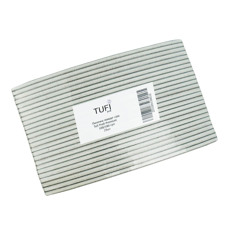 Полукръгла пила за нокти TUFI profi PREMIUM сива 100/180 грит 17.8 см 25 бр. (0102953)