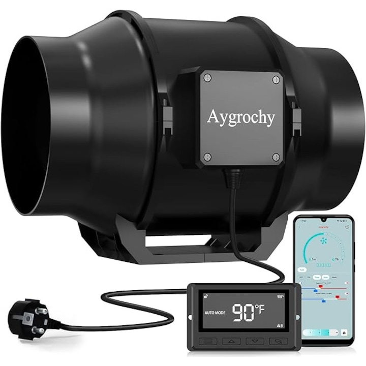 Ventilator evacuare aer pentru tubulatura,150 mm, debit 688 m³/h smart, WiFi, control aplicatie, 3000 rpm, 31 dB, cu control al temperaturii si umiditatii, pentru instalatii de interior, agricultura verticala, uscare comerciala si filtrare a aerului