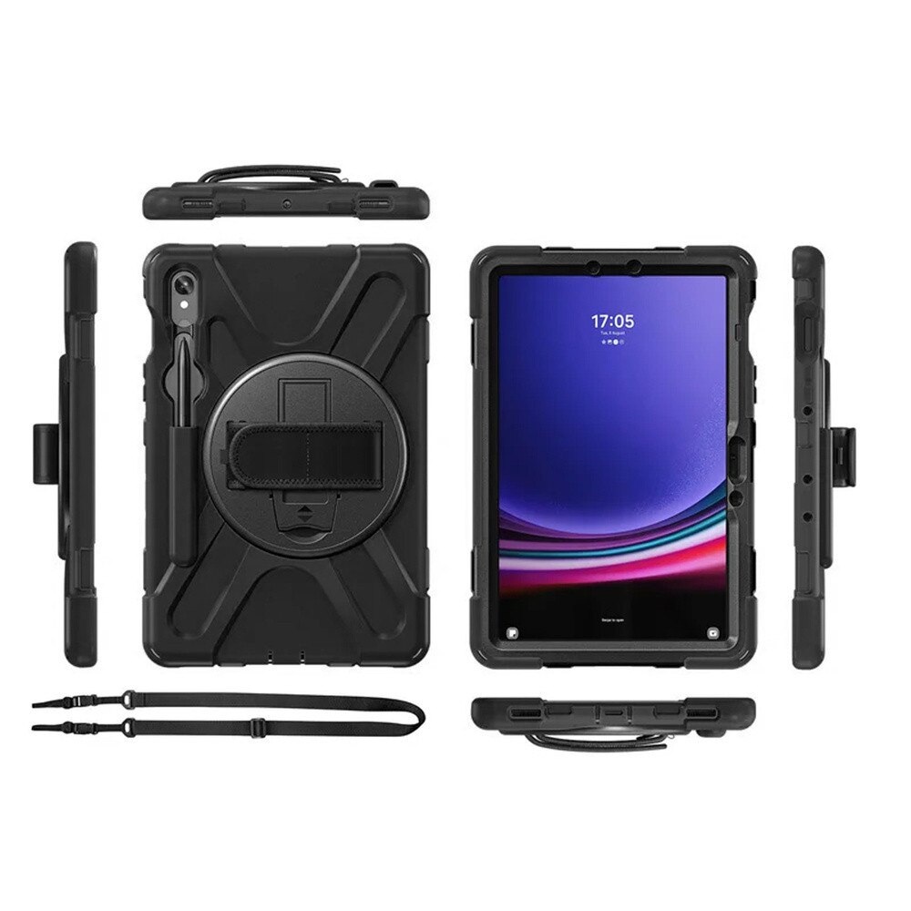 Etui pancerne pentru tableta, cu suport rotativ 360°, negru, pentru Samsung Galaxy Tab S9/S9 FE, 10,9"