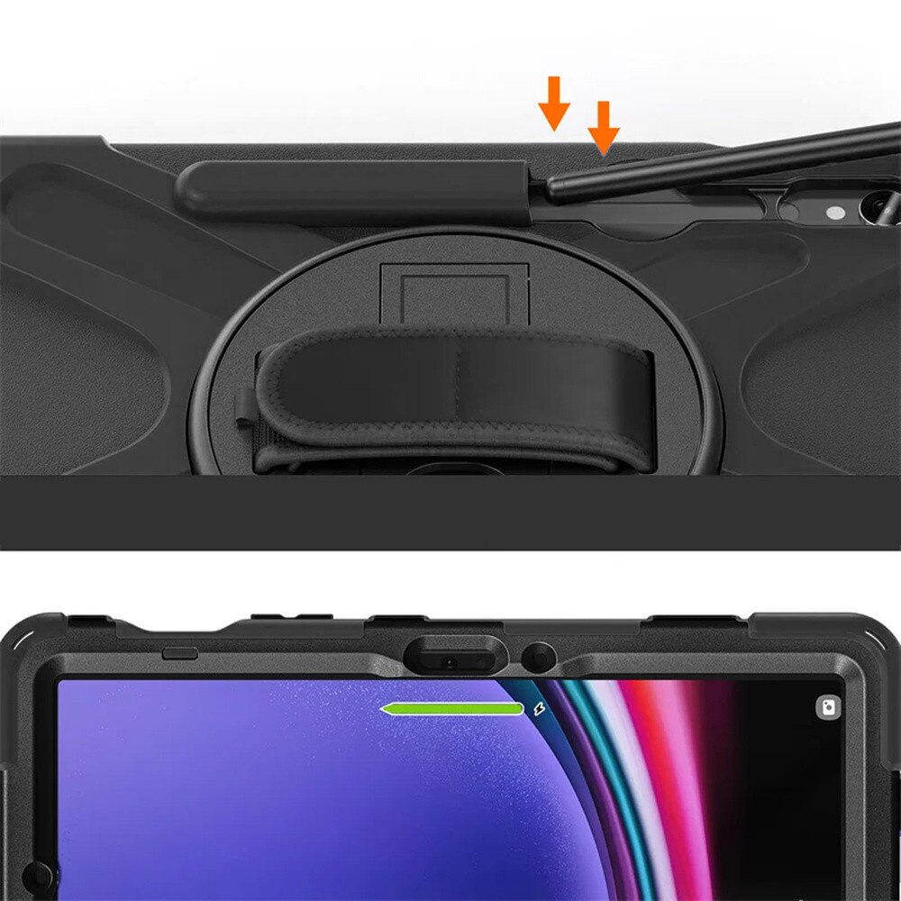 Etui pancerne pentru tableta, cu suport rotativ 360°, negru, pentru Samsung Galaxy Tab S9/S9 FE, 10,9"