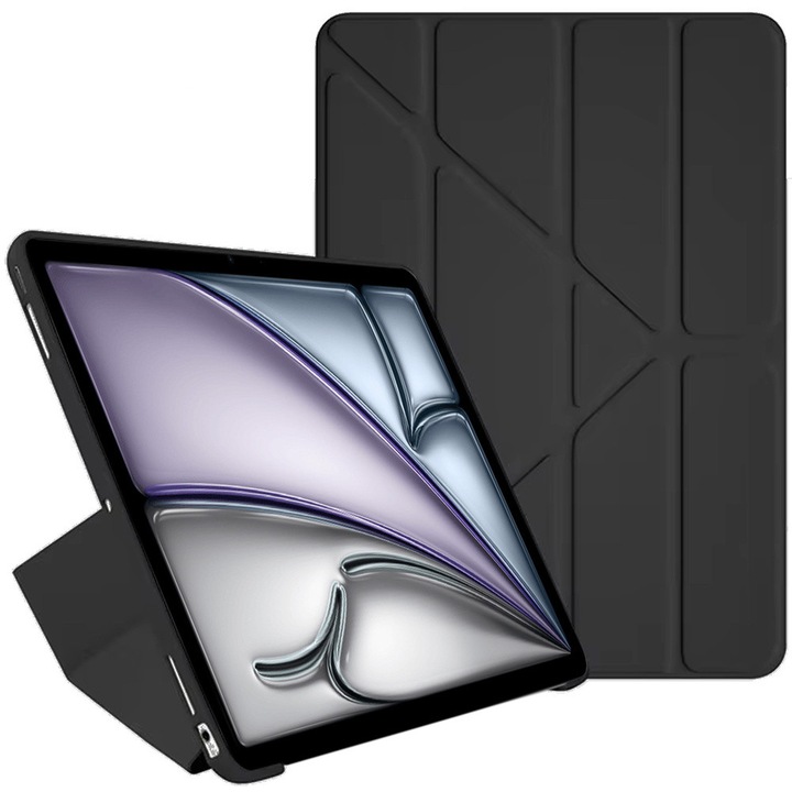 Etui Trifold Case pentru iPad Air 11", negru, cu functie de auto-intoarcere, protectie impotriva zgarieturilor