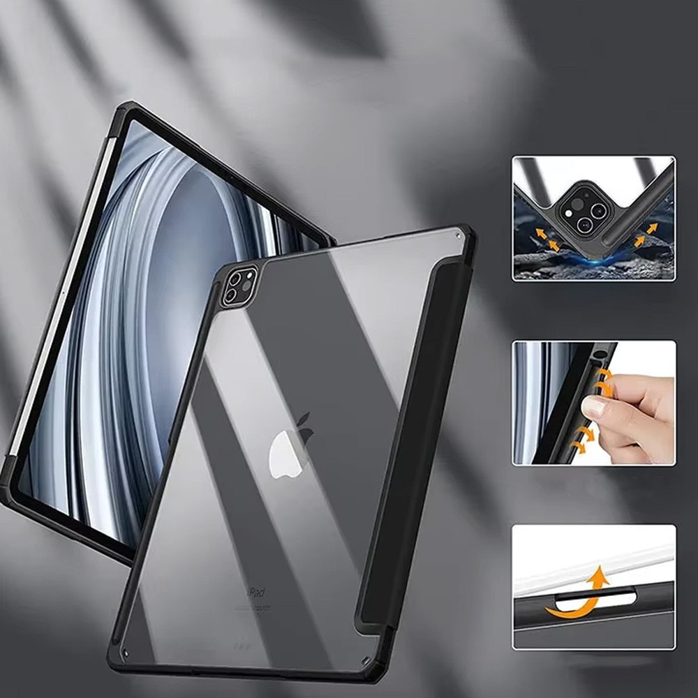 Husa Hard Crystal pentru iPad Pro 11 Gen. 5, neagră, suport, protecție 360