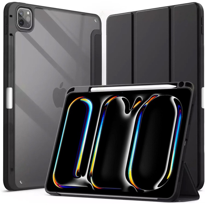 Husa Hard Crystal pentru iPad Pro 11 Gen. 5, neagră, suport, protecție 360