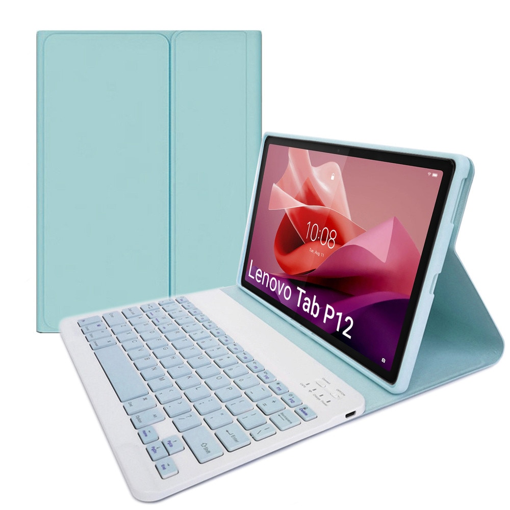 Husa tableta cu tastatura Bluetooth, Compatibil cu Lenovo Tab P12 TB-370, Albastru deschis
